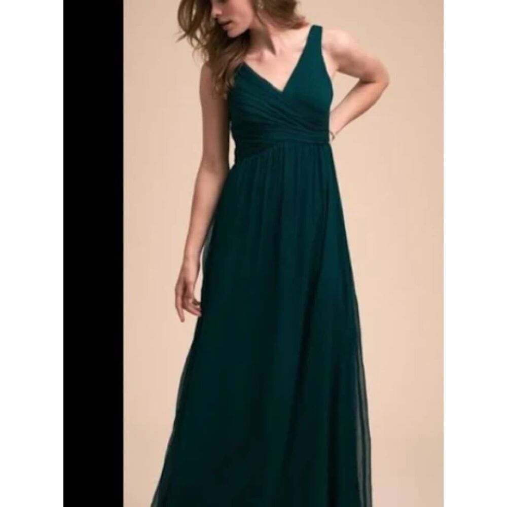 Anthropologie BHLDN green gathered vneck maxi bridesmaid dress size medium
